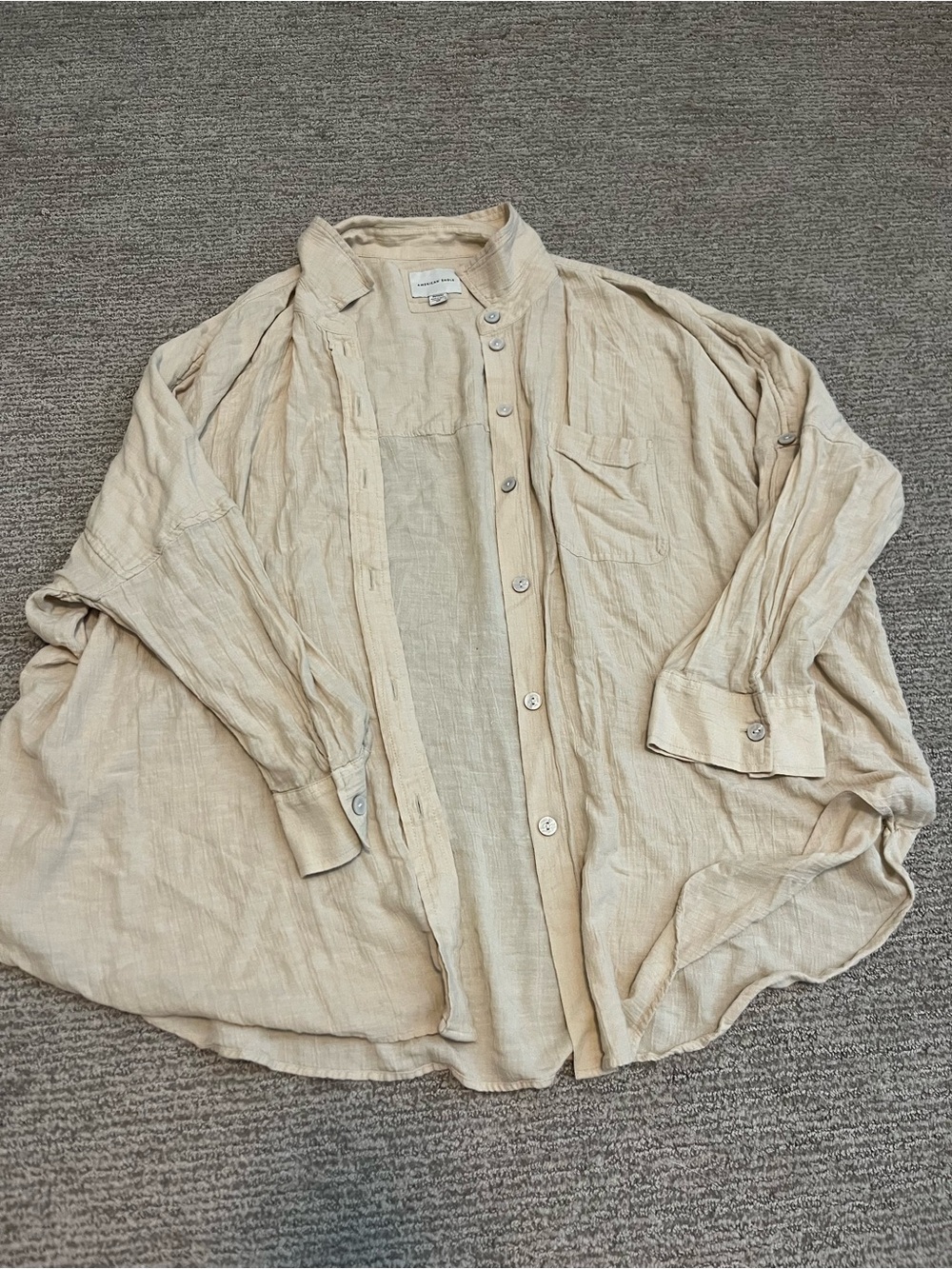 American Eagle Outfitters Light Beige Button-Down Shirt